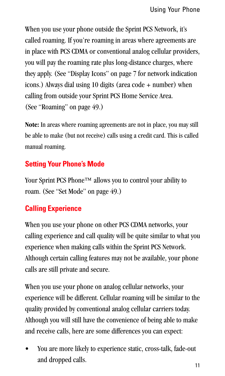 Setting your phone’s mode, Calling experience | Sprint Nextel LA990009-0462 User Manual | Page 23 / 108