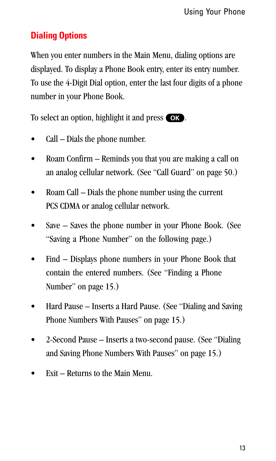 Dialing options | Sprint Nextel LA990009-0462 User Manual | Page 25 / 108