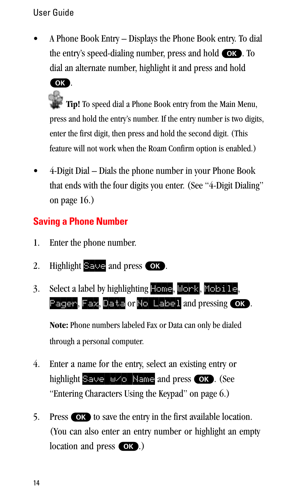 Saving a phone number | Sprint Nextel LA990009-0462 User Manual | Page 26 / 108