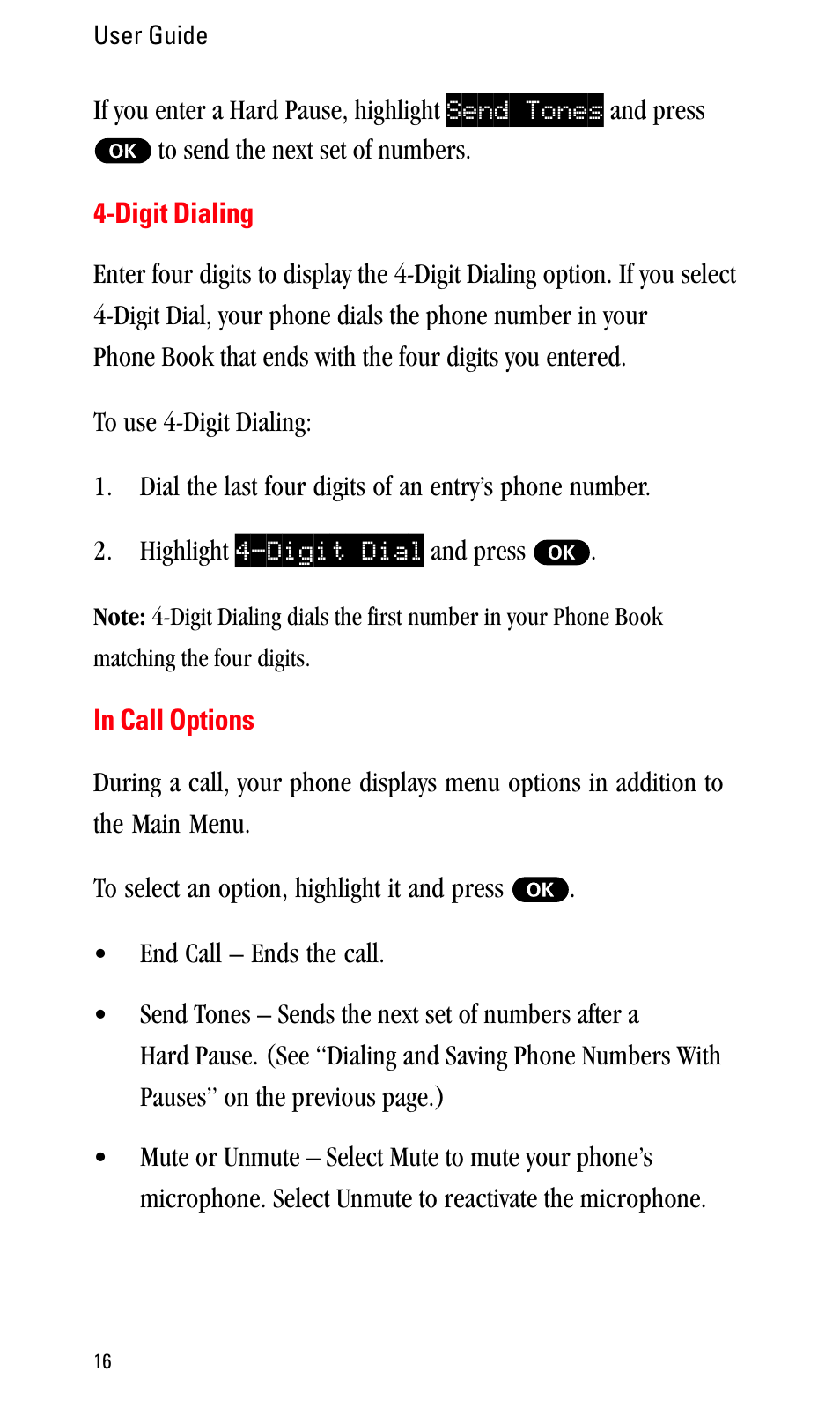 Digit dialing, In call options | Sprint Nextel LA990009-0462 User Manual | Page 28 / 108