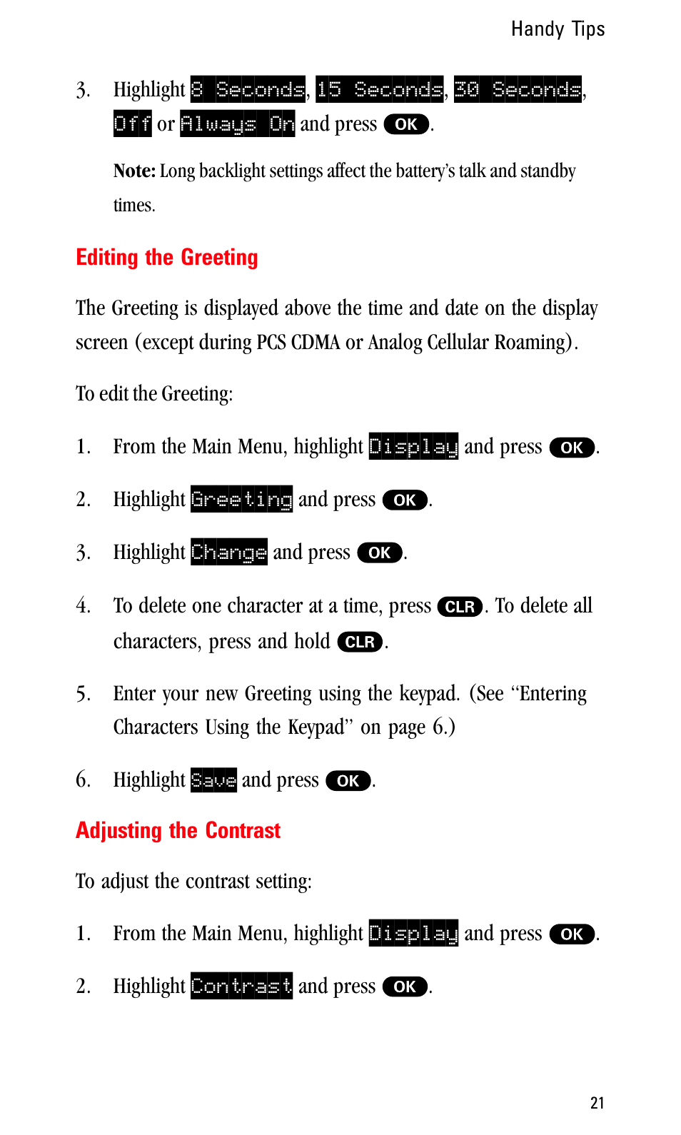 Editing the greeting, Adjusting the contrast | Sprint Nextel LA990009-0462 User Manual | Page 33 / 108