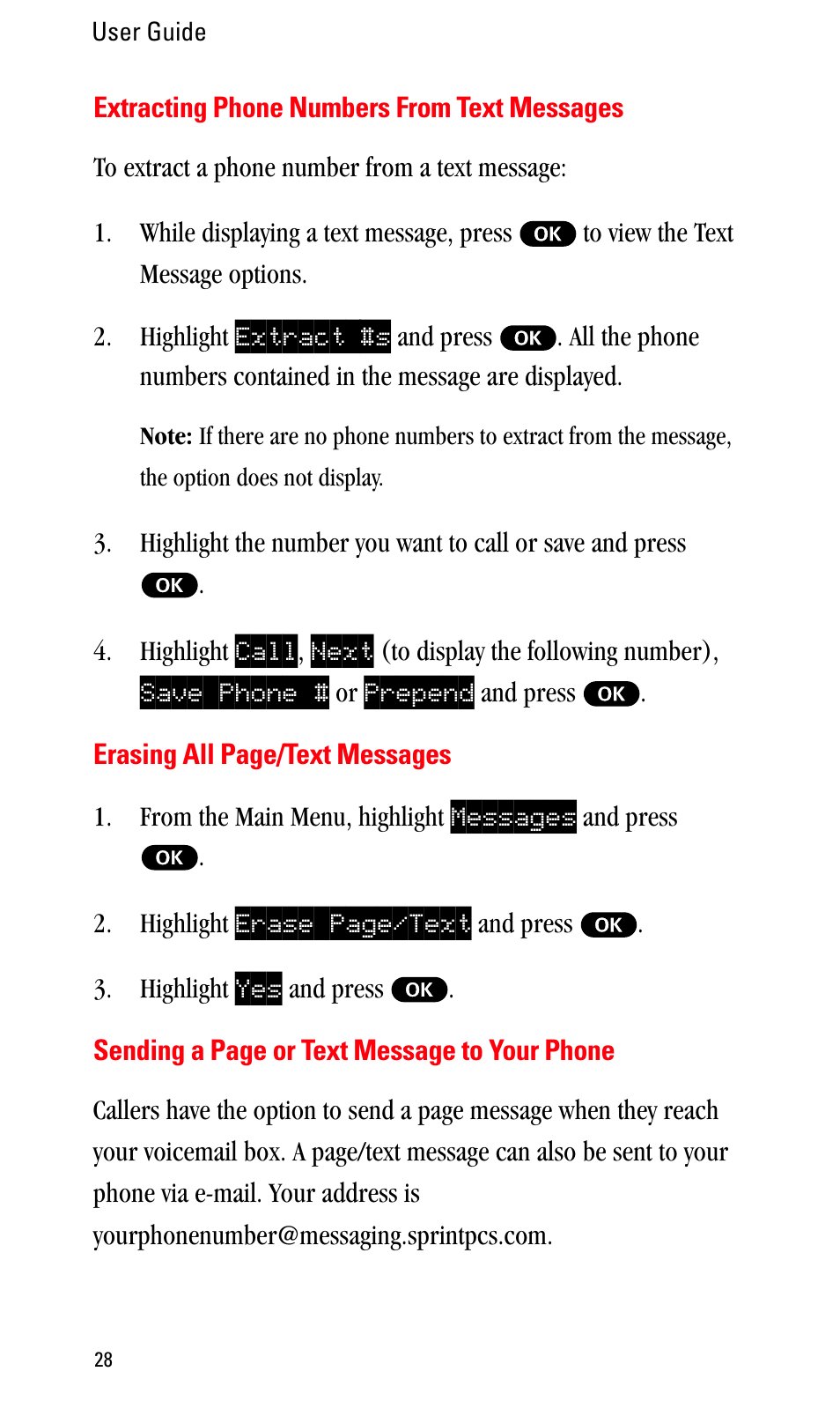 Extracting phone numbers from text messages | Sprint Nextel LA990009-0462 User Manual | Page 40 / 108