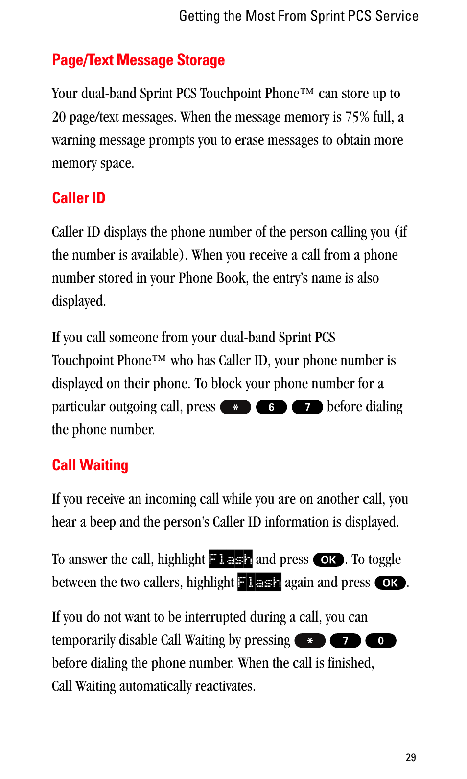 Caller id, Call waiting | Sprint Nextel LA990009-0462 User Manual | Page 41 / 108