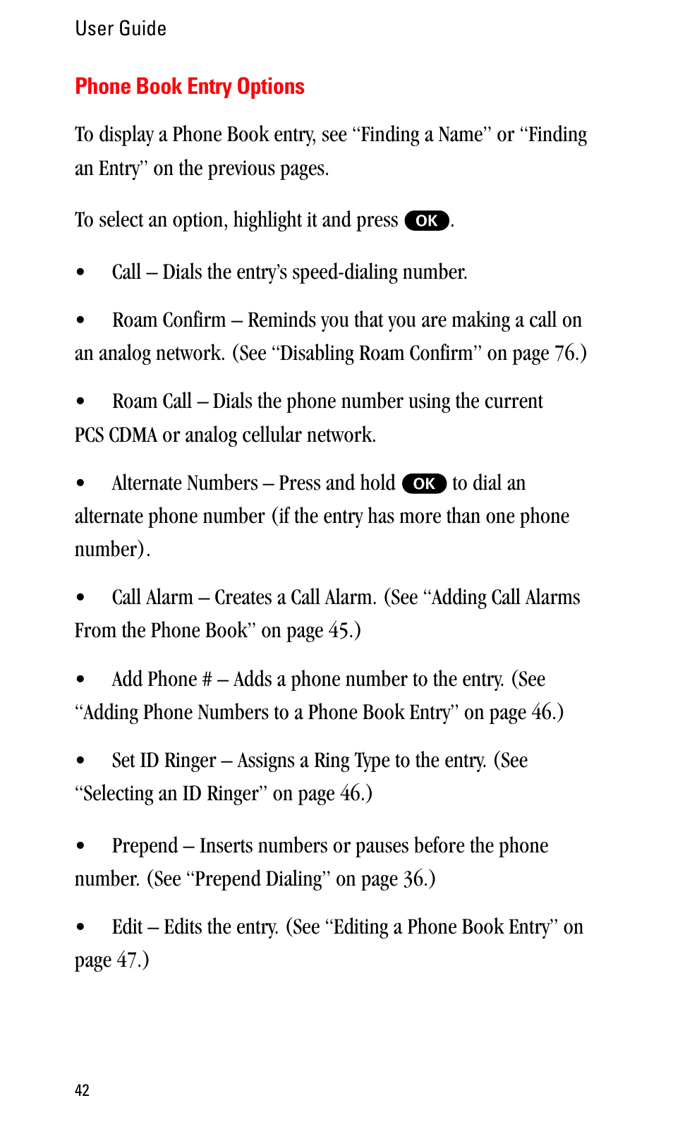 Phone book entry options | Sprint Nextel LA990009-0462 User Manual | Page 54 / 108