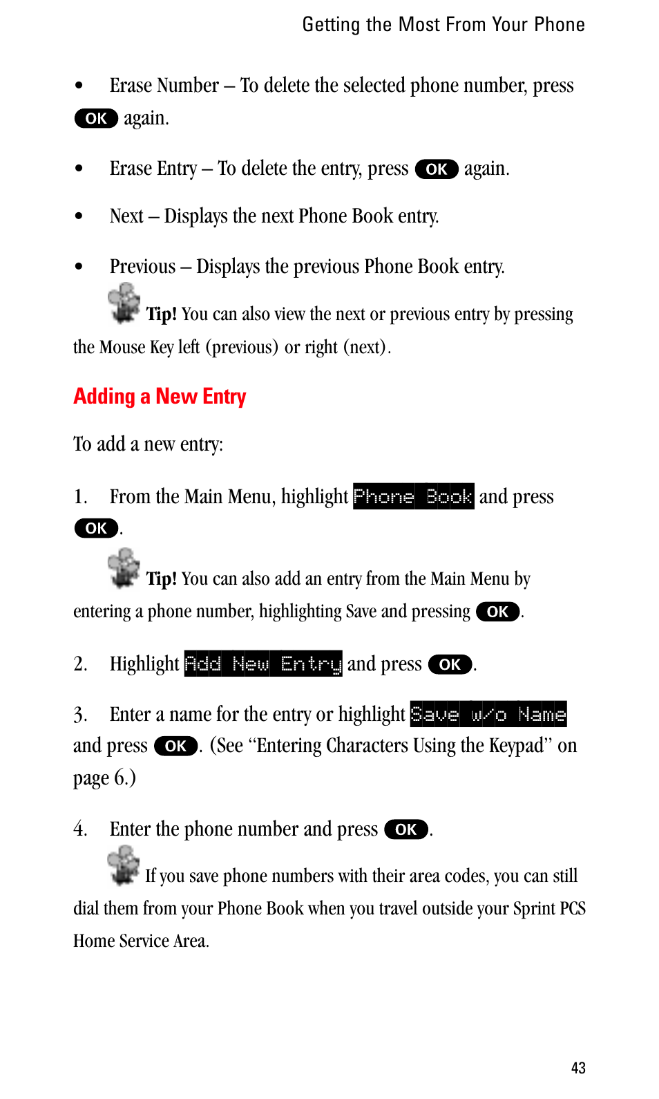 Adding a new entry | Sprint Nextel LA990009-0462 User Manual | Page 55 / 108