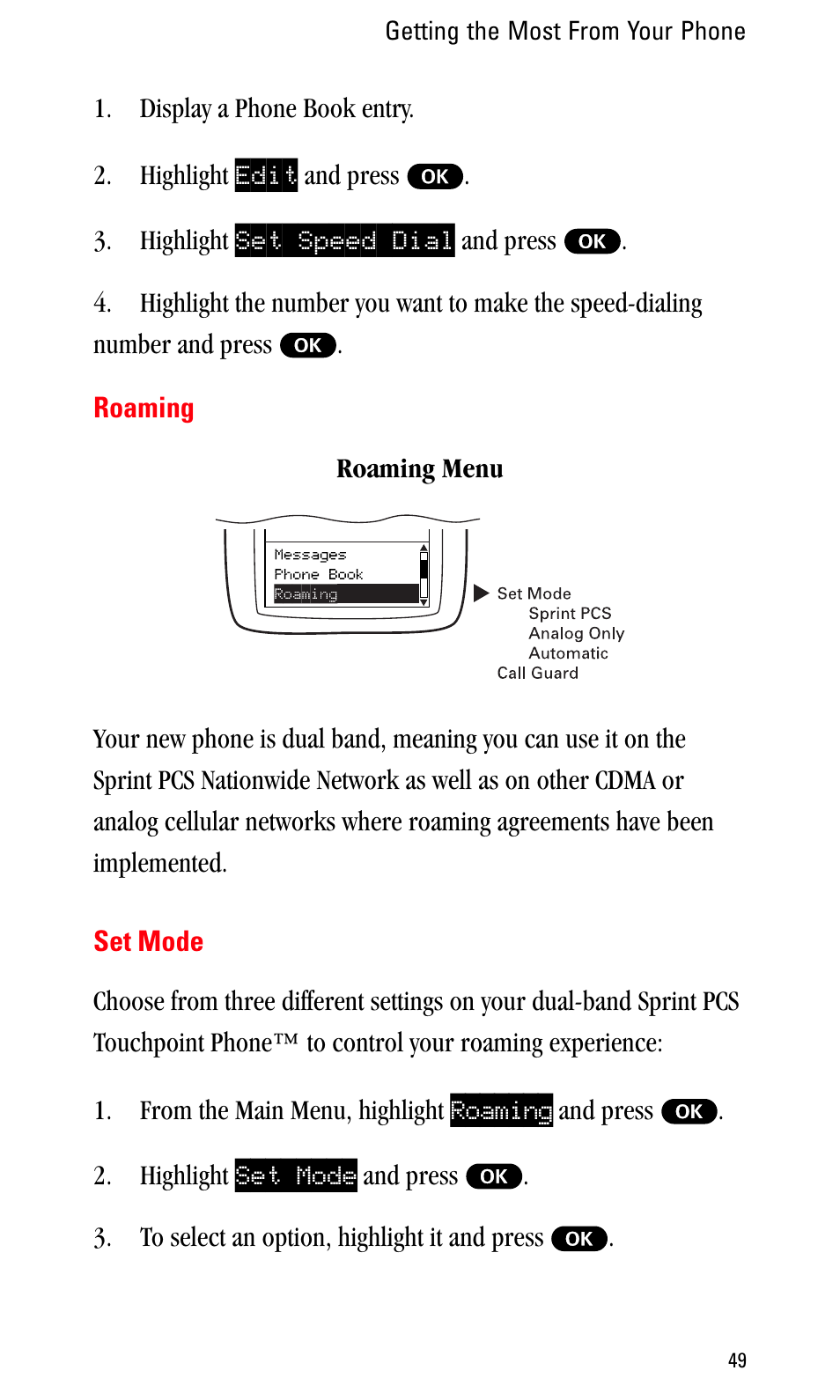 Roaming, Set mode | Sprint Nextel LA990009-0462 User Manual | Page 61 / 108