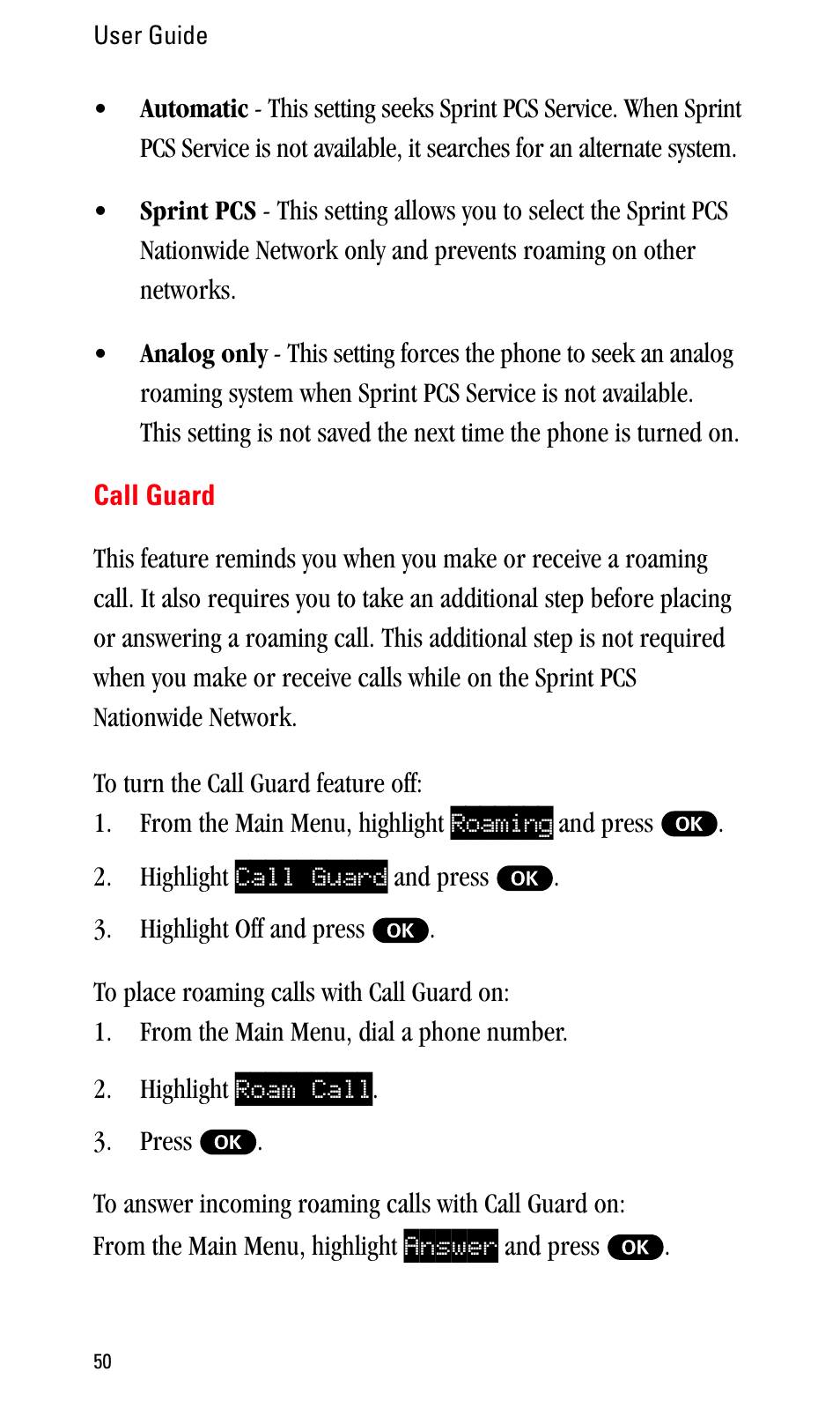 Call guard | Sprint Nextel LA990009-0462 User Manual | Page 62 / 108