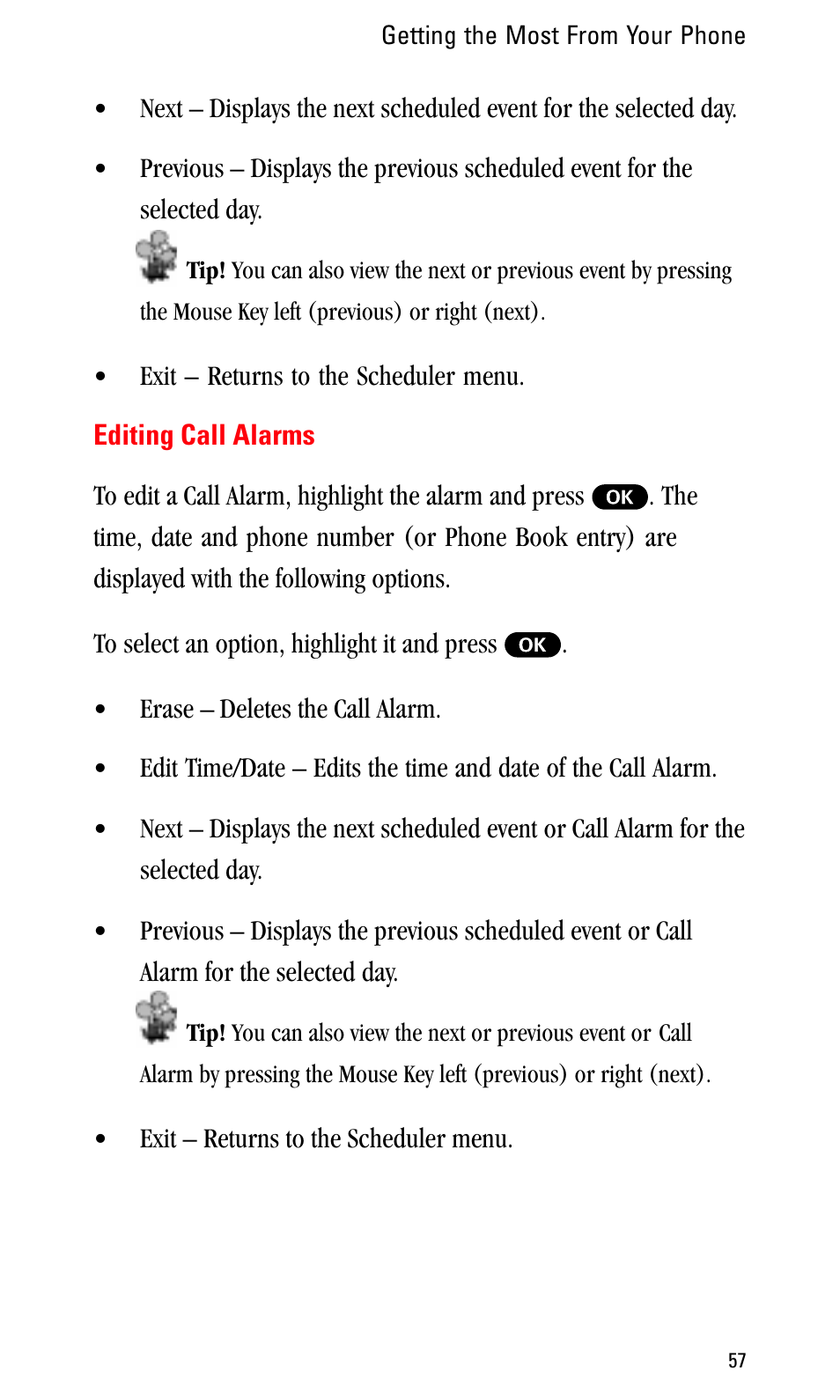 Editing call alarms | Sprint Nextel LA990009-0462 User Manual | Page 69 / 108