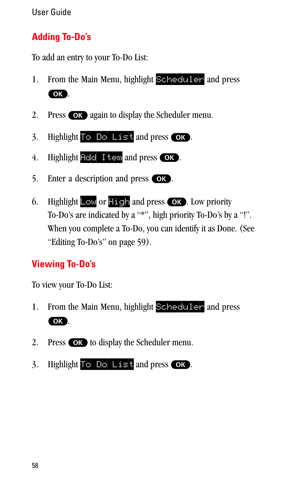 Adding to-do’s, Viewing to-do’s | Sprint Nextel LA990009-0462 User Manual | Page 70 / 108