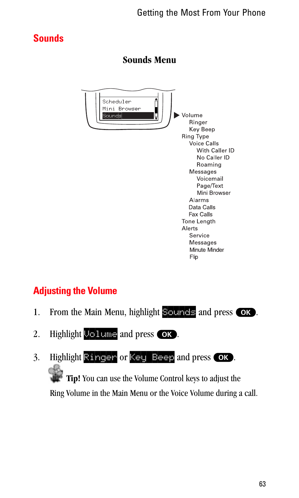 Sounds, Adjusting the volume | Sprint Nextel LA990009-0462 User Manual | Page 75 / 108