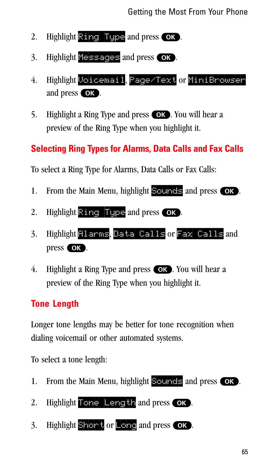 Tone length | Sprint Nextel LA990009-0462 User Manual | Page 77 / 108