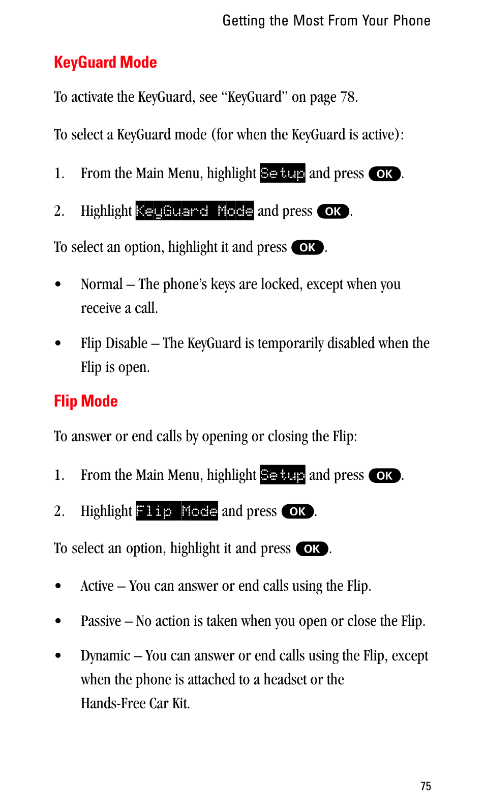 Keyguard mode, Flip mode | Sprint Nextel LA990009-0462 User Manual | Page 87 / 108