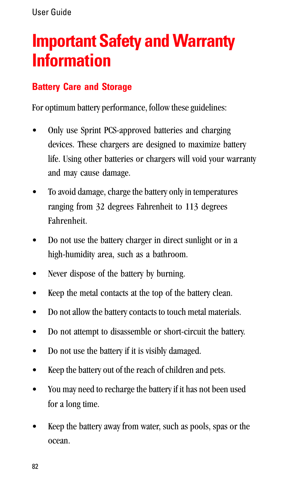 Important safety and warranty information, Battery care and storage | Sprint Nextel LA990009-0462 User Manual | Page 94 / 108