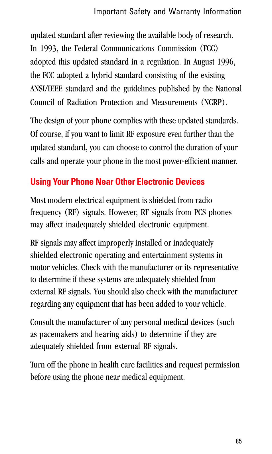 Using your phone near other electronic devices | Sprint Nextel LA990009-0462 User Manual | Page 97 / 108