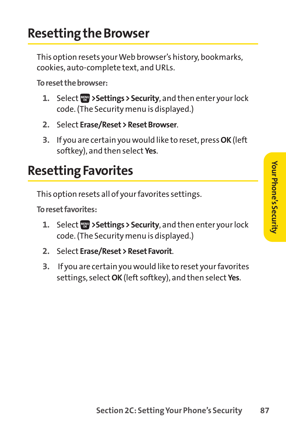 Resetting the browser, Resetting favorites, Resetting the browser resetting favorites | Sprint Nextel SANYO SCP-3200 User Manual | Page 103 / 281