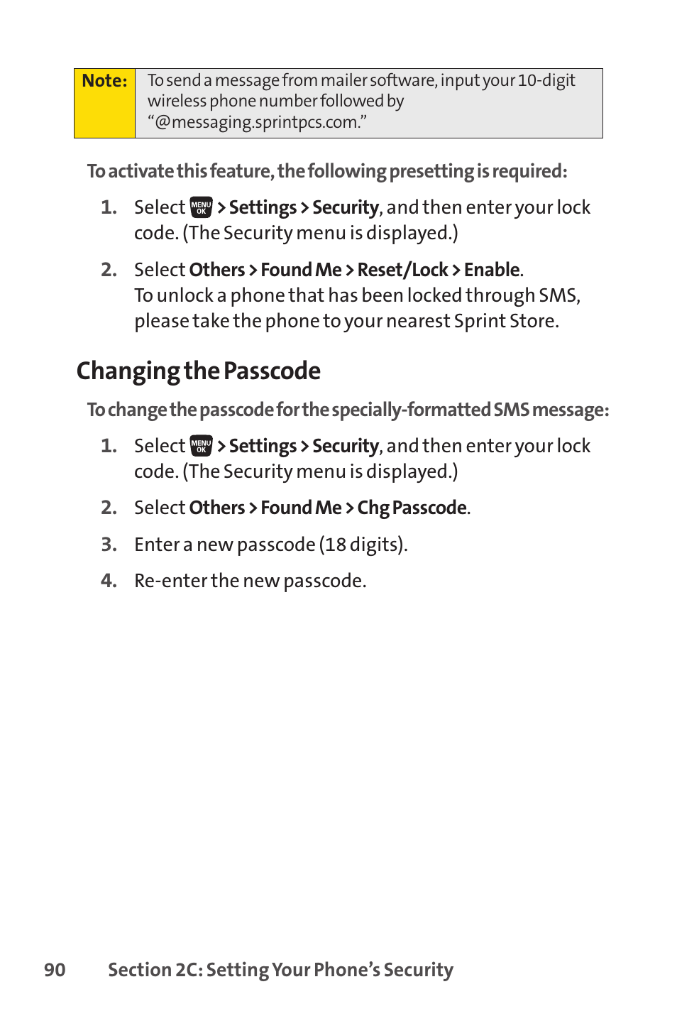 Changing the passcode | Sprint Nextel SANYO SCP-3200 User Manual | Page 106 / 281