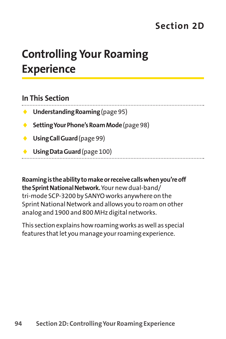 Controlling your roaming experience | Sprint Nextel SANYO SCP-3200 User Manual | Page 110 / 281