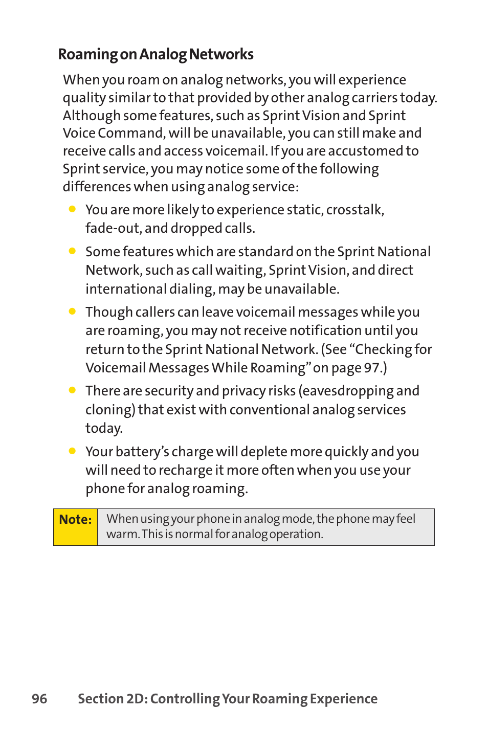 Roaming on analog networks | Sprint Nextel SANYO SCP-3200 User Manual | Page 112 / 281