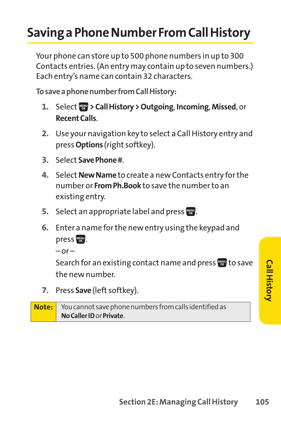 Saving a phone number from call history | Sprint Nextel SANYO SCP-3200 User Manual | Page 121 / 281