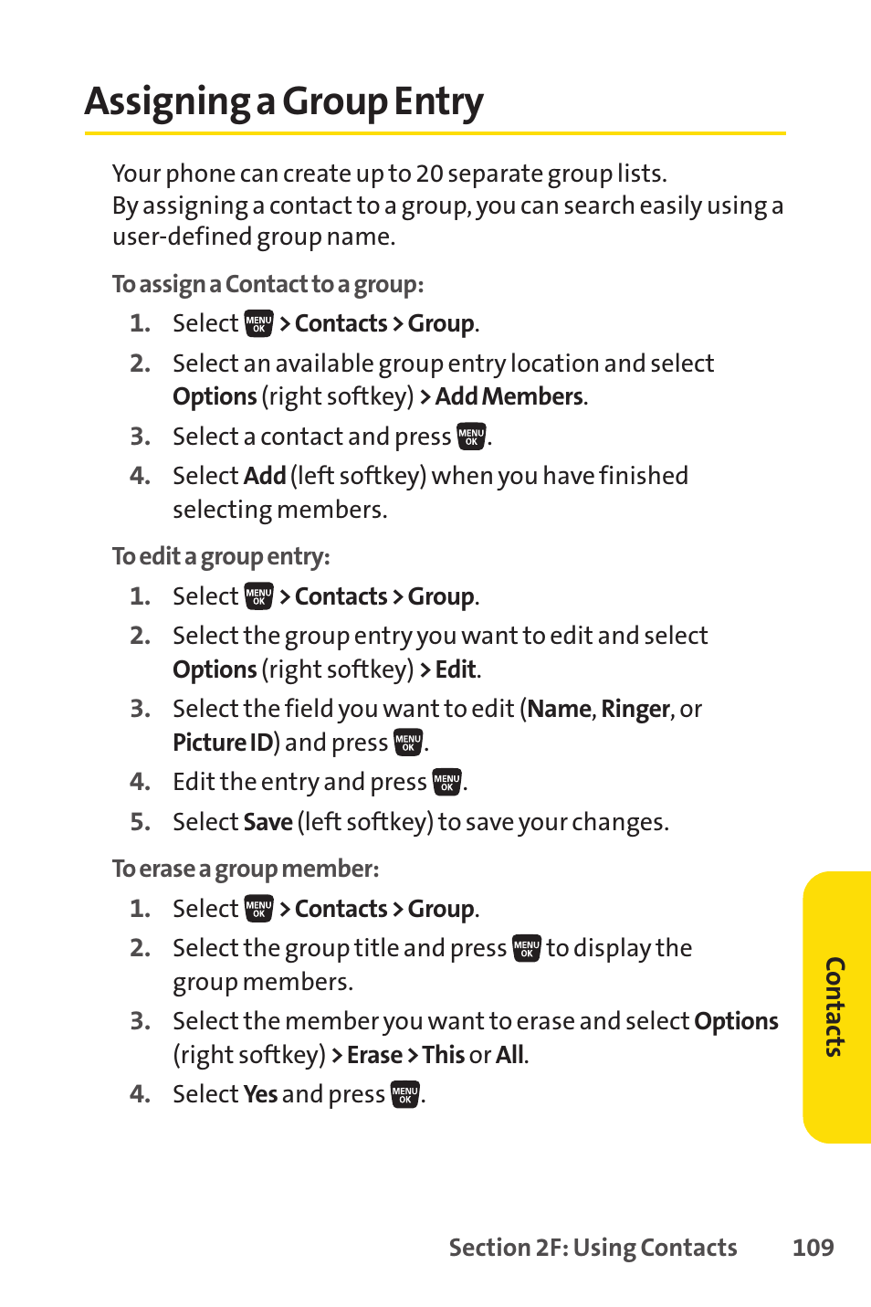 Assigning a group entry | Sprint Nextel SANYO SCP-3200 User Manual | Page 125 / 281