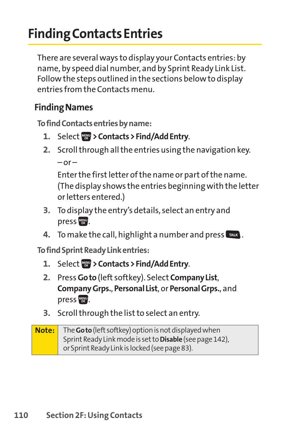 Finding contacts entries | Sprint Nextel SANYO SCP-3200 User Manual | Page 126 / 281