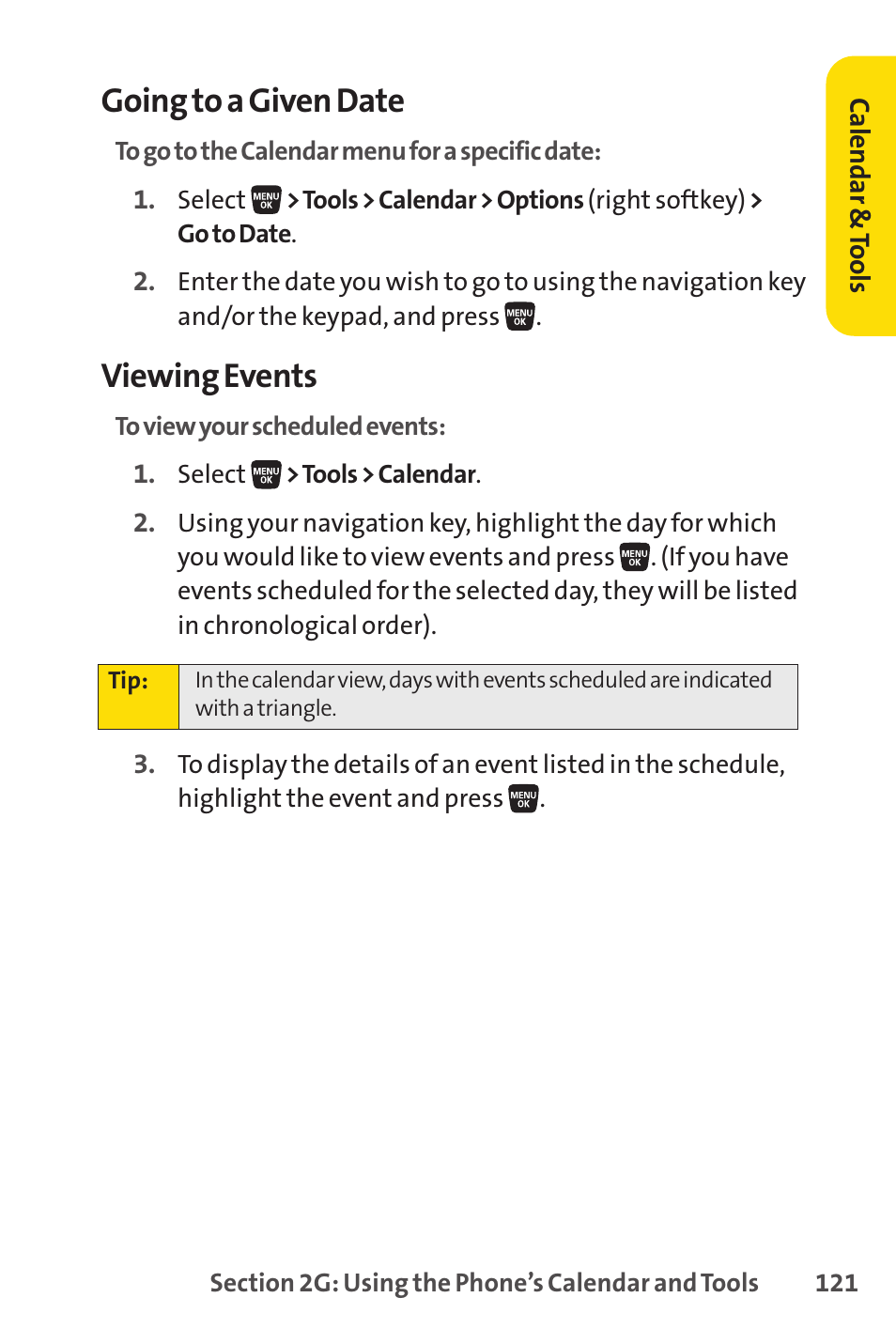 Going to a given date, Viewing events | Sprint Nextel SANYO SCP-3200 User Manual | Page 137 / 281