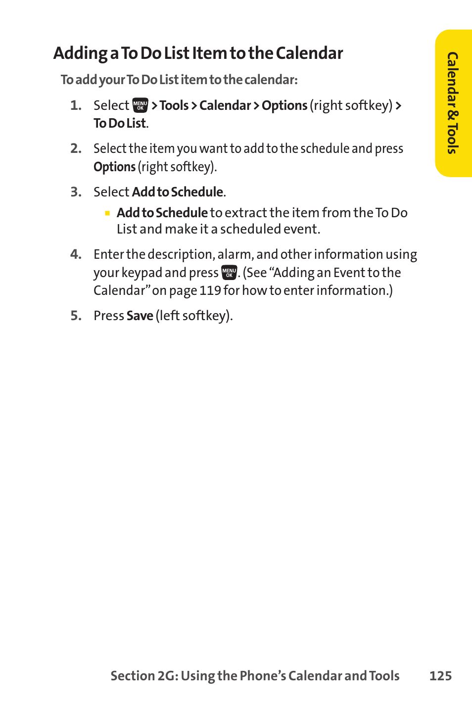 Adding a to do list item to the calendar | Sprint Nextel SANYO SCP-3200 User Manual | Page 141 / 281