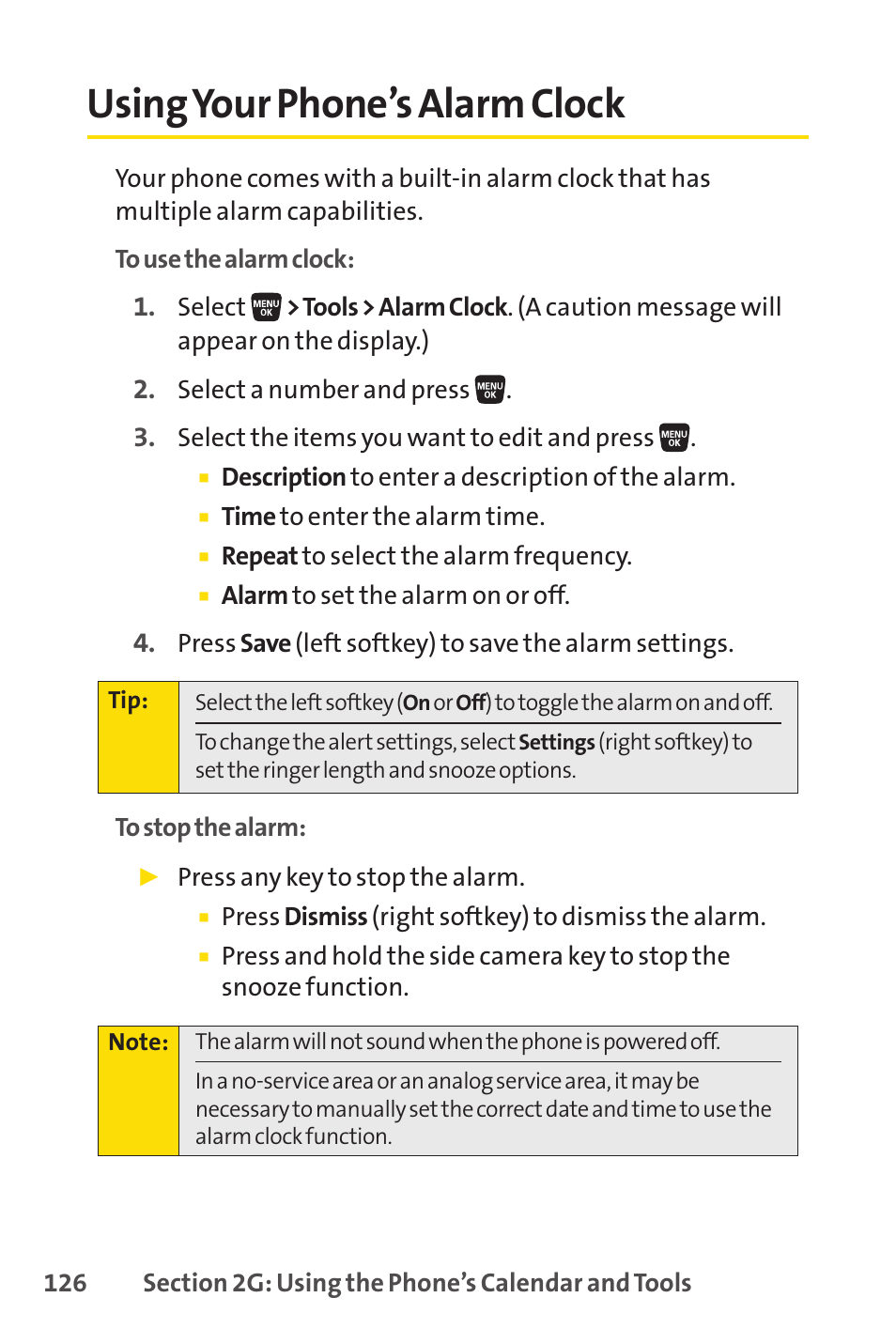 Using your phone's alarm clock, Using your phone’s alarm clock | Sprint Nextel SANYO SCP-3200 User Manual | Page 142 / 281