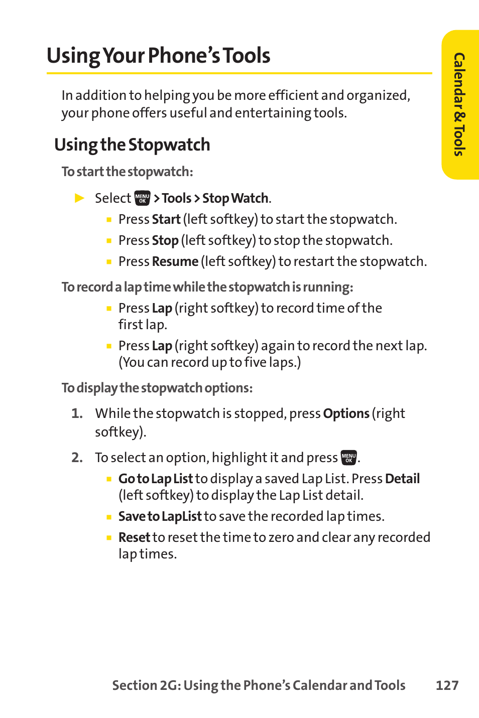 Using your phone's tools, Using your phone’s tools, Using the stopwatch | Sprint Nextel SANYO SCP-3200 User Manual | Page 143 / 281