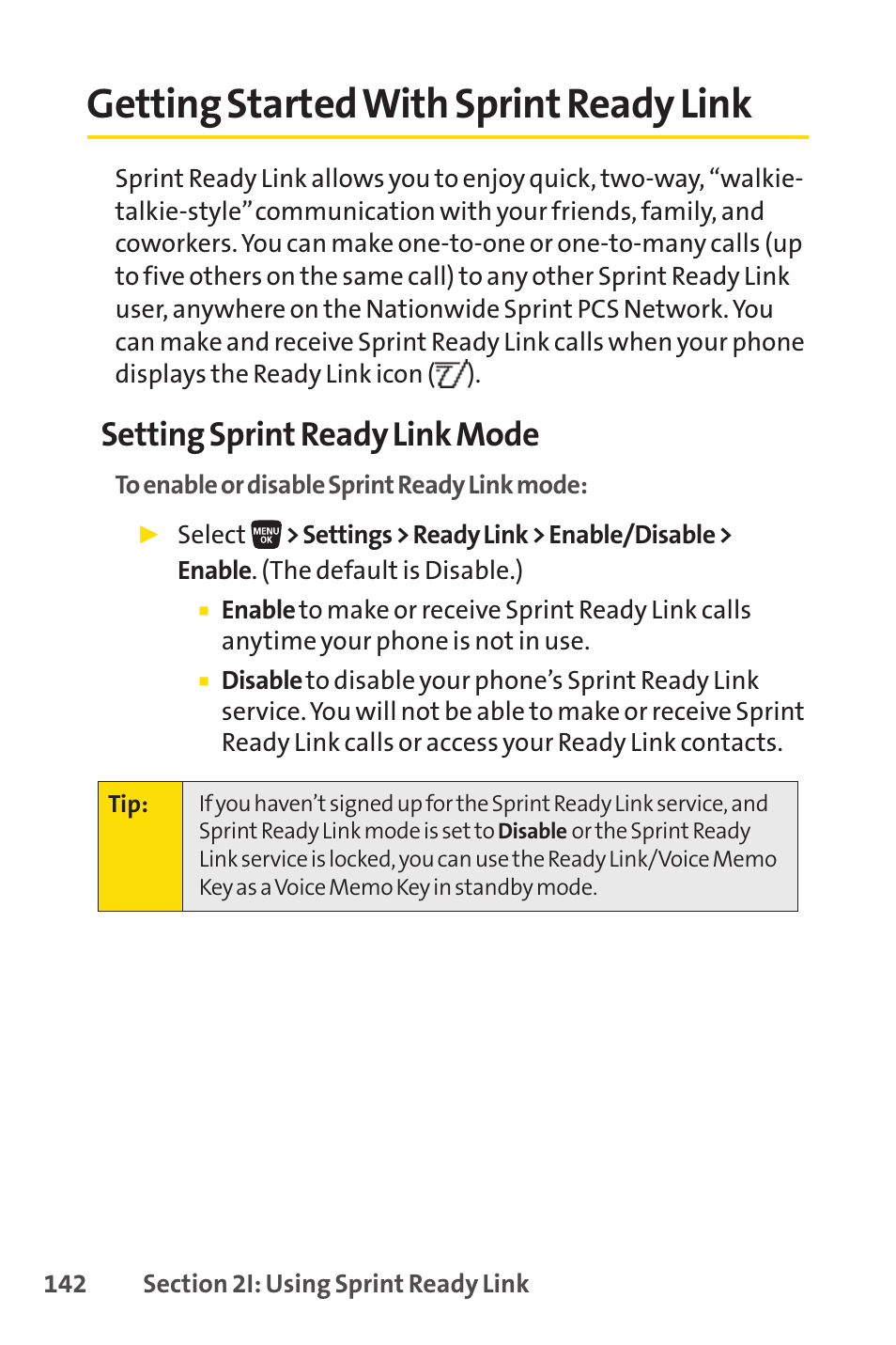 Getting started with sprint ready link, Setting sprint ready link mode | Sprint Nextel SANYO SCP-3200 User Manual | Page 158 / 281