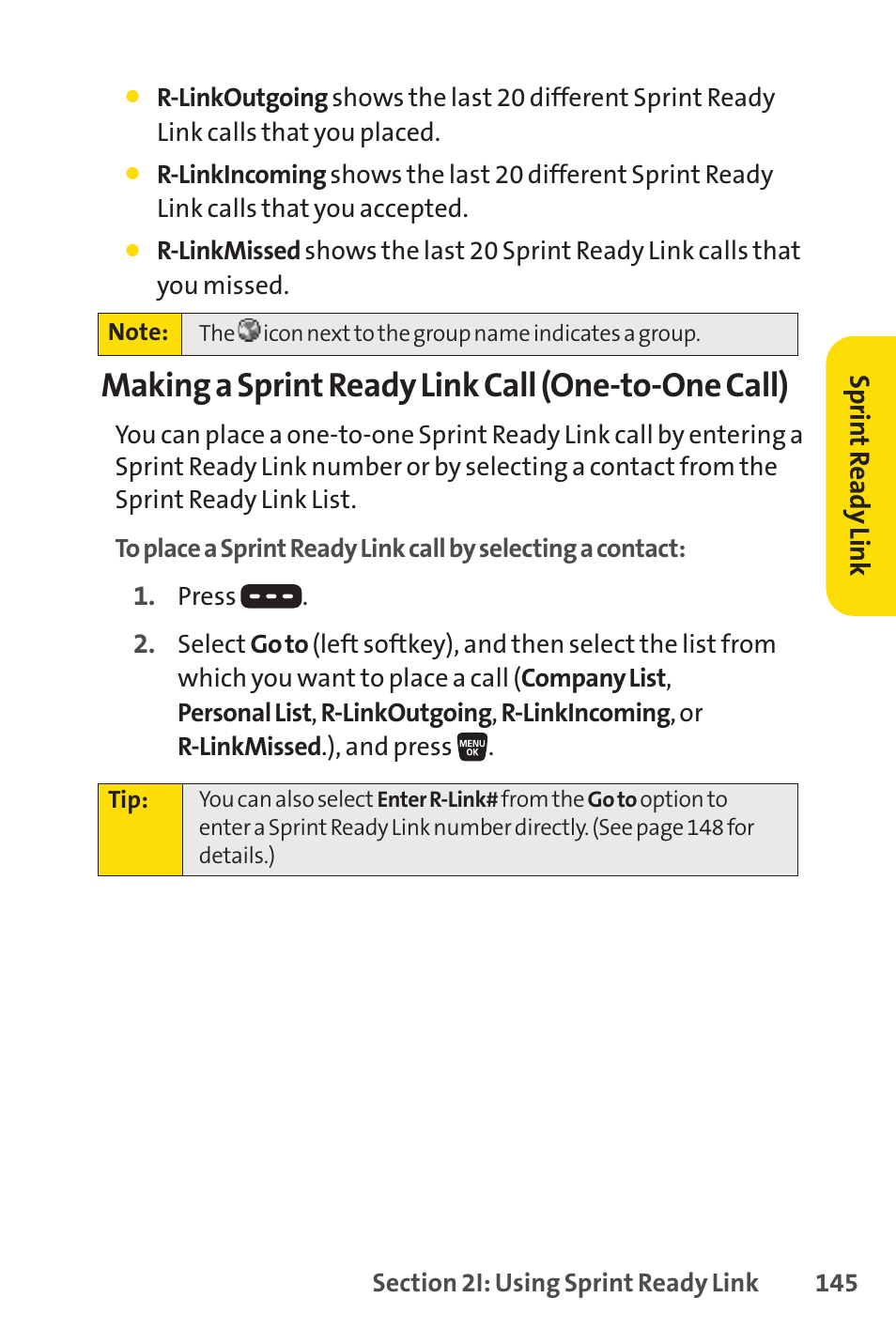 Making a sprint ready link call (one-to-one call) | Sprint Nextel SANYO SCP-3200 User Manual | Page 161 / 281