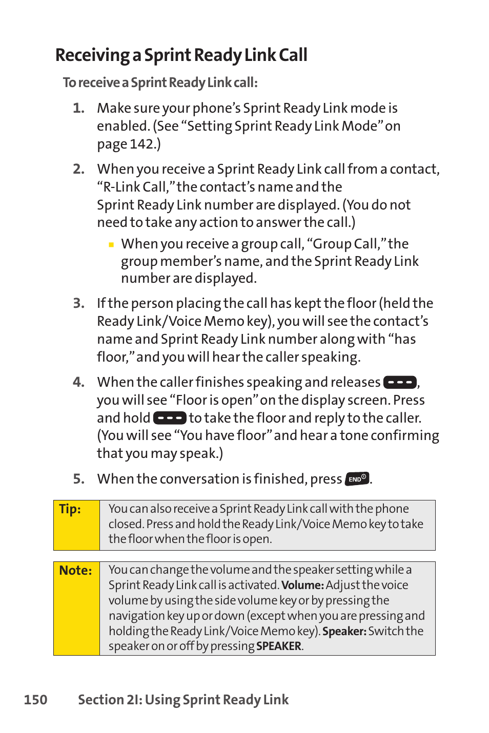 Receiving a sprint ready link call | Sprint Nextel SANYO SCP-3200 User Manual | Page 166 / 281