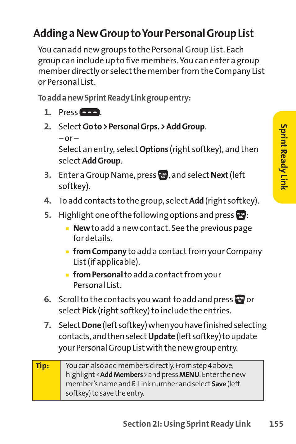 Adding a new group to your personal group list | Sprint Nextel SANYO SCP-3200 User Manual | Page 171 / 281
