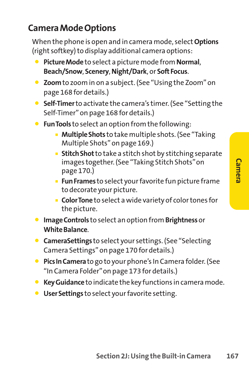 Camera mode options, Ca m er a | Sprint Nextel SANYO SCP-3200 User Manual | Page 183 / 281