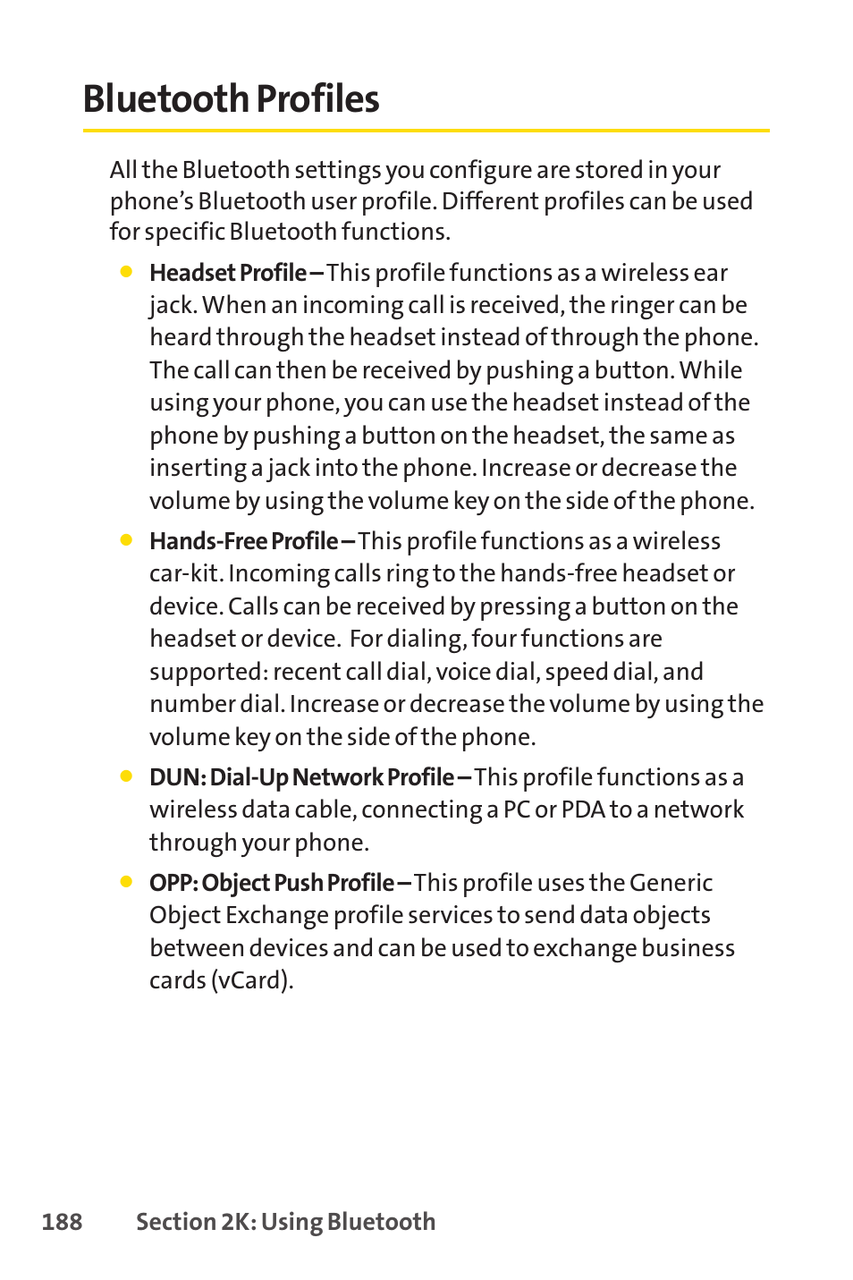 Bluetooth profiles | Sprint Nextel SANYO SCP-3200 User Manual | Page 204 / 281