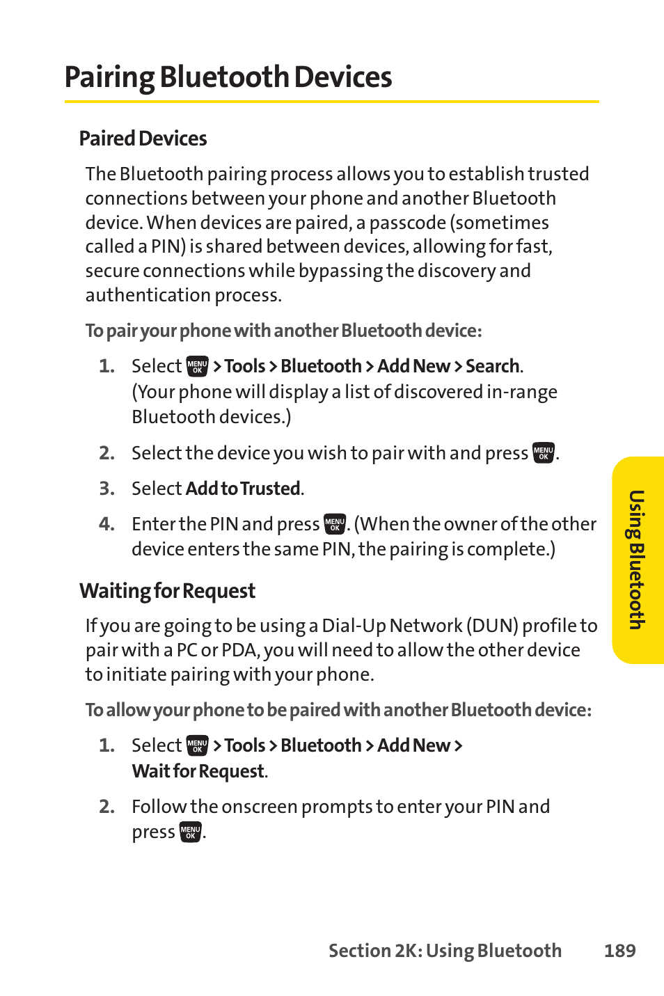 Pairing bluetooth devices | Sprint Nextel SANYO SCP-3200 User Manual | Page 205 / 281