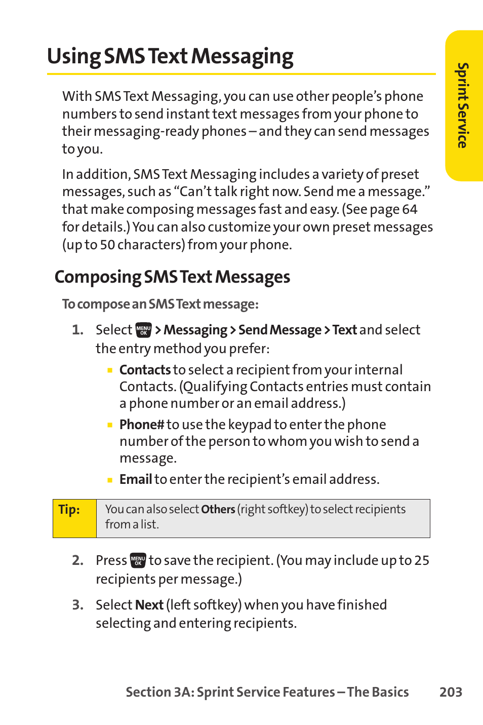 Using sms text messaging, Composing sms text messages | Sprint Nextel SANYO SCP-3200 User Manual | Page 219 / 281