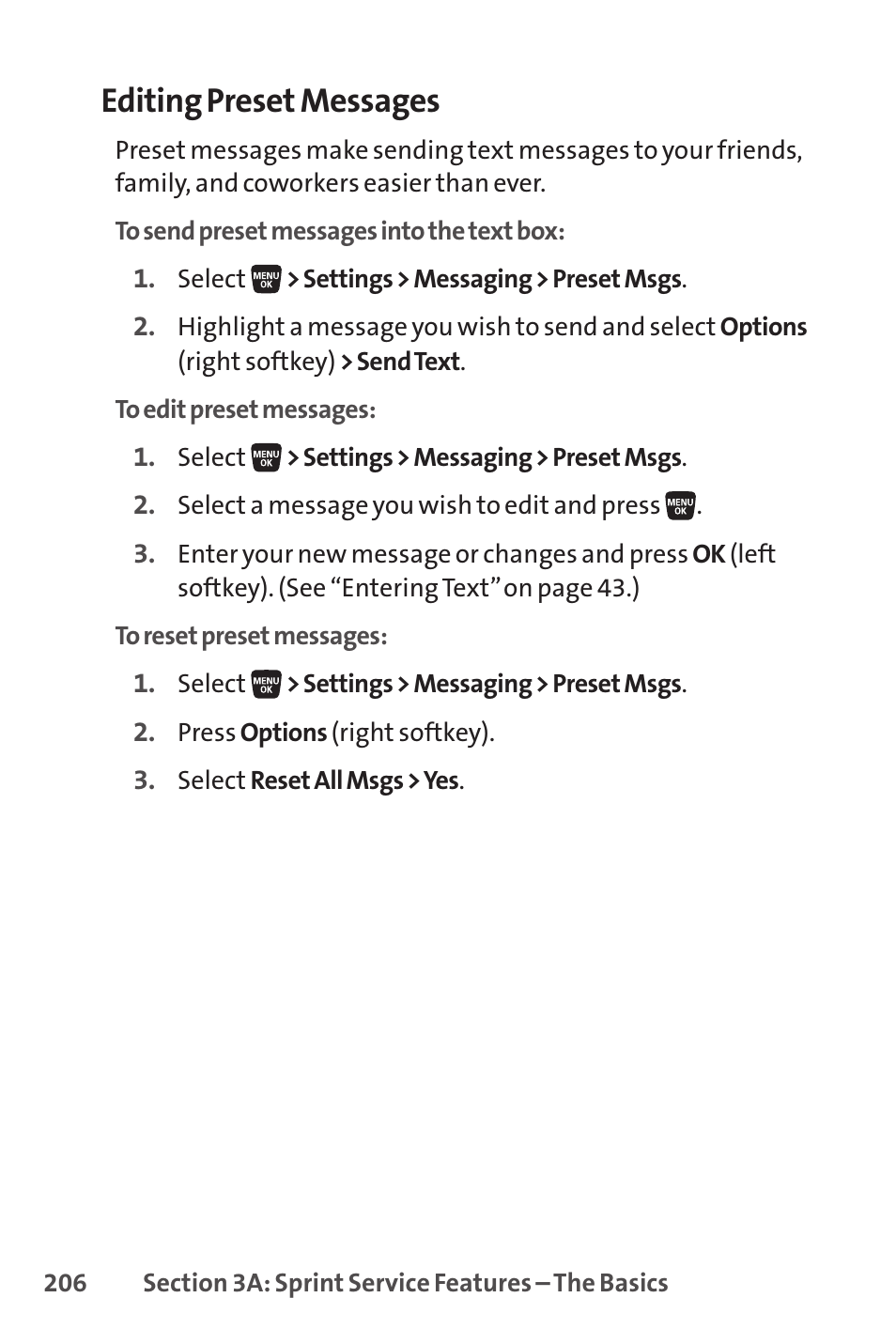 Editing preset messages | Sprint Nextel SANYO SCP-3200 User Manual | Page 222 / 281