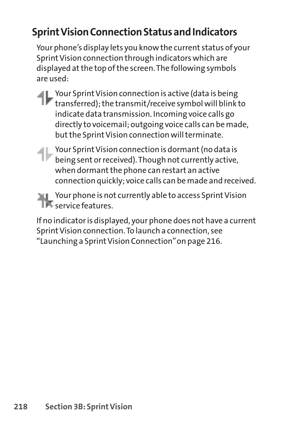 Sprintvision connection status and indicators | Sprint Nextel SANYO SCP-3200 User Manual | Page 234 / 281