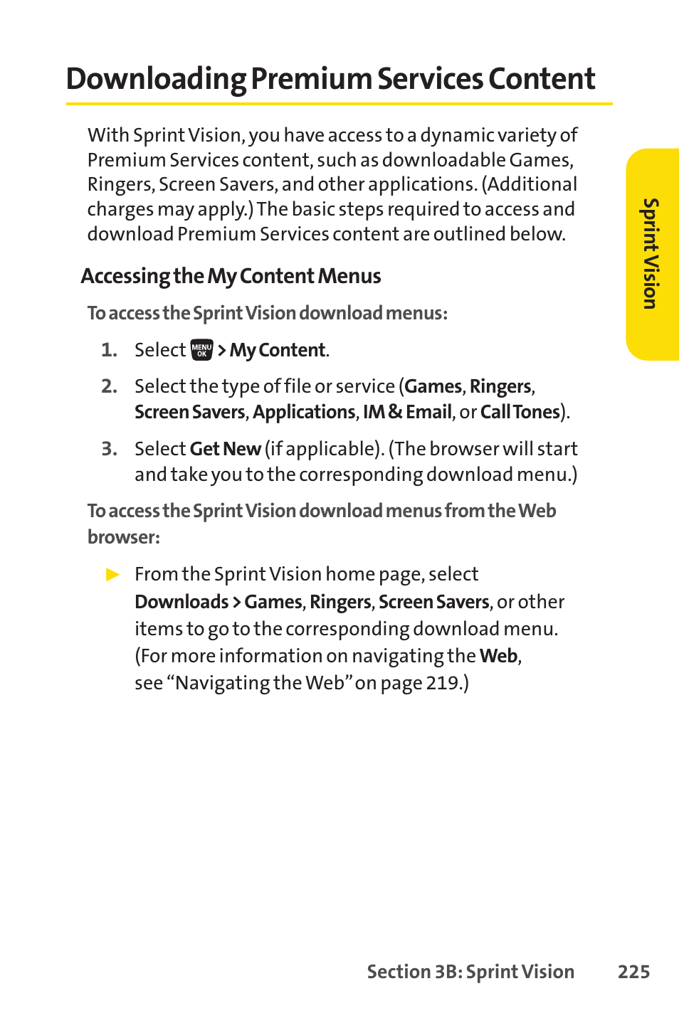 Downloading premium service content, Downloading premium services content | Sprint Nextel SANYO SCP-3200 User Manual | Page 241 / 281