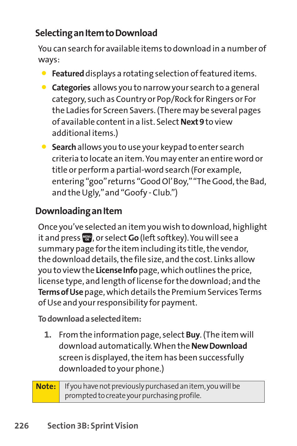 Selecting an item to download, Downloading an item | Sprint Nextel SANYO SCP-3200 User Manual | Page 242 / 281