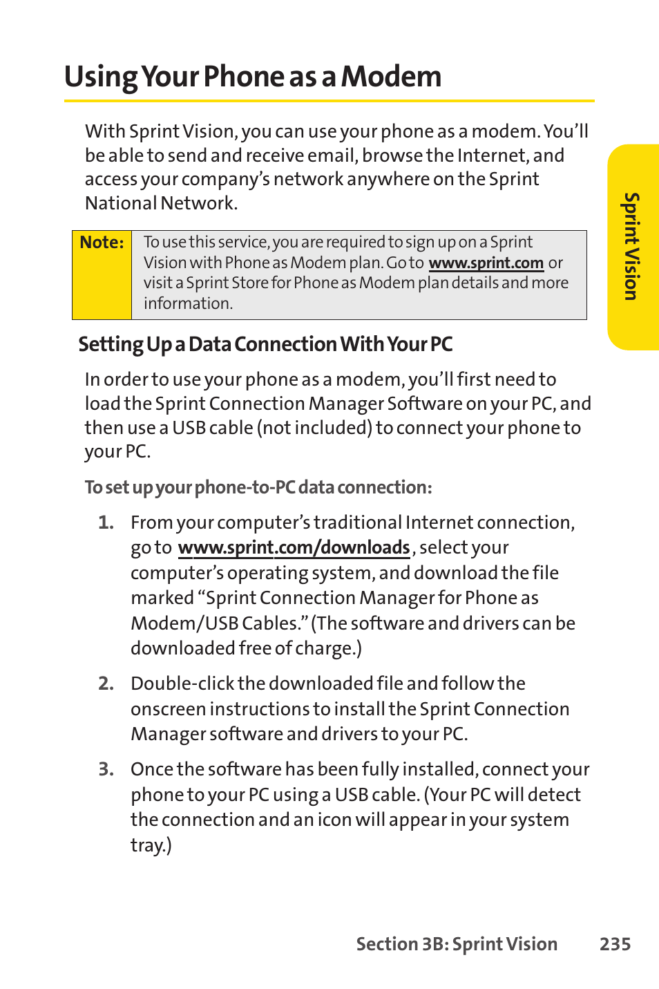 Using your phone as a modem | Sprint Nextel SANYO SCP-3200 User Manual | Page 251 / 281