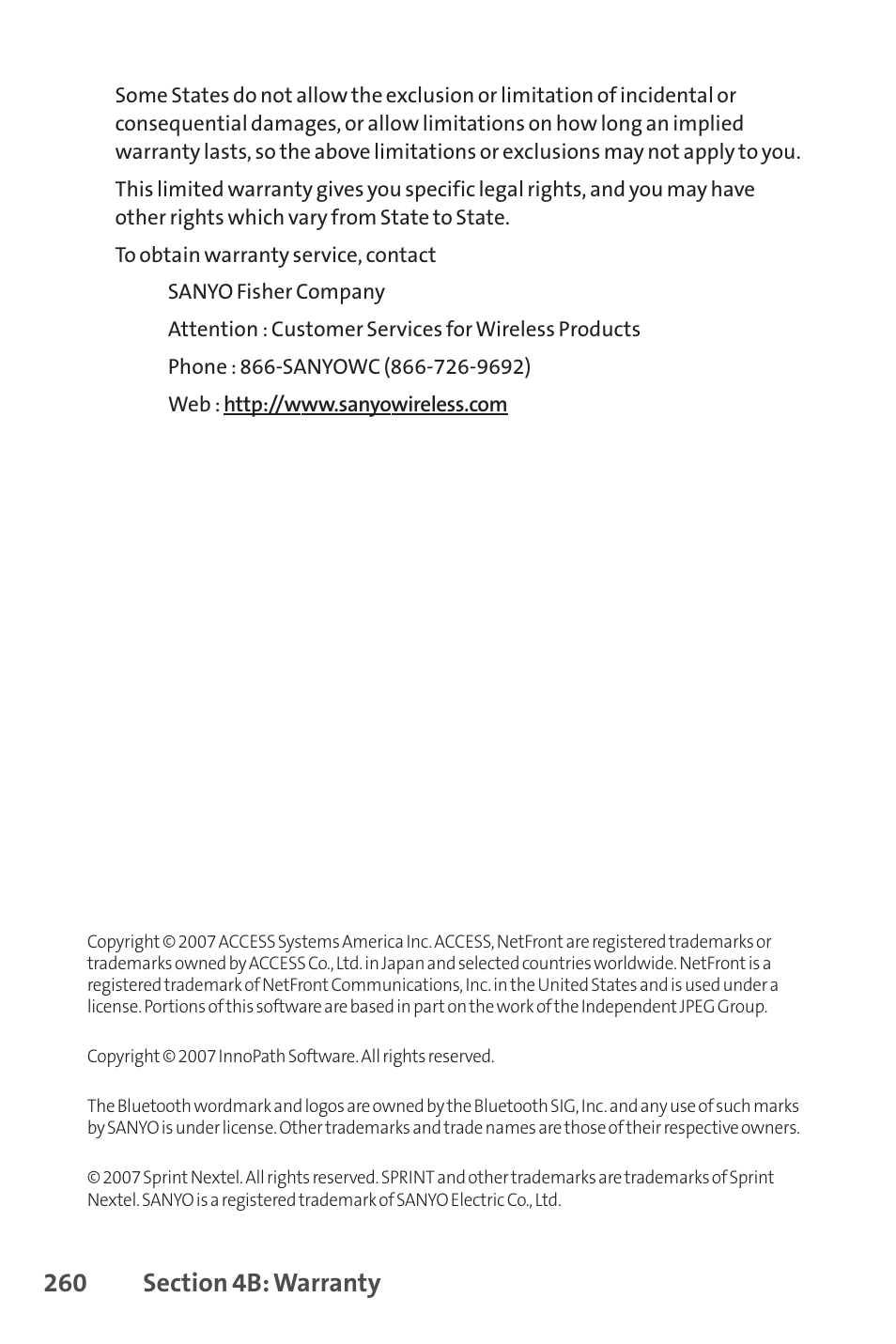 Sprint Nextel SANYO SCP-3200 User Manual | Page 276 / 281