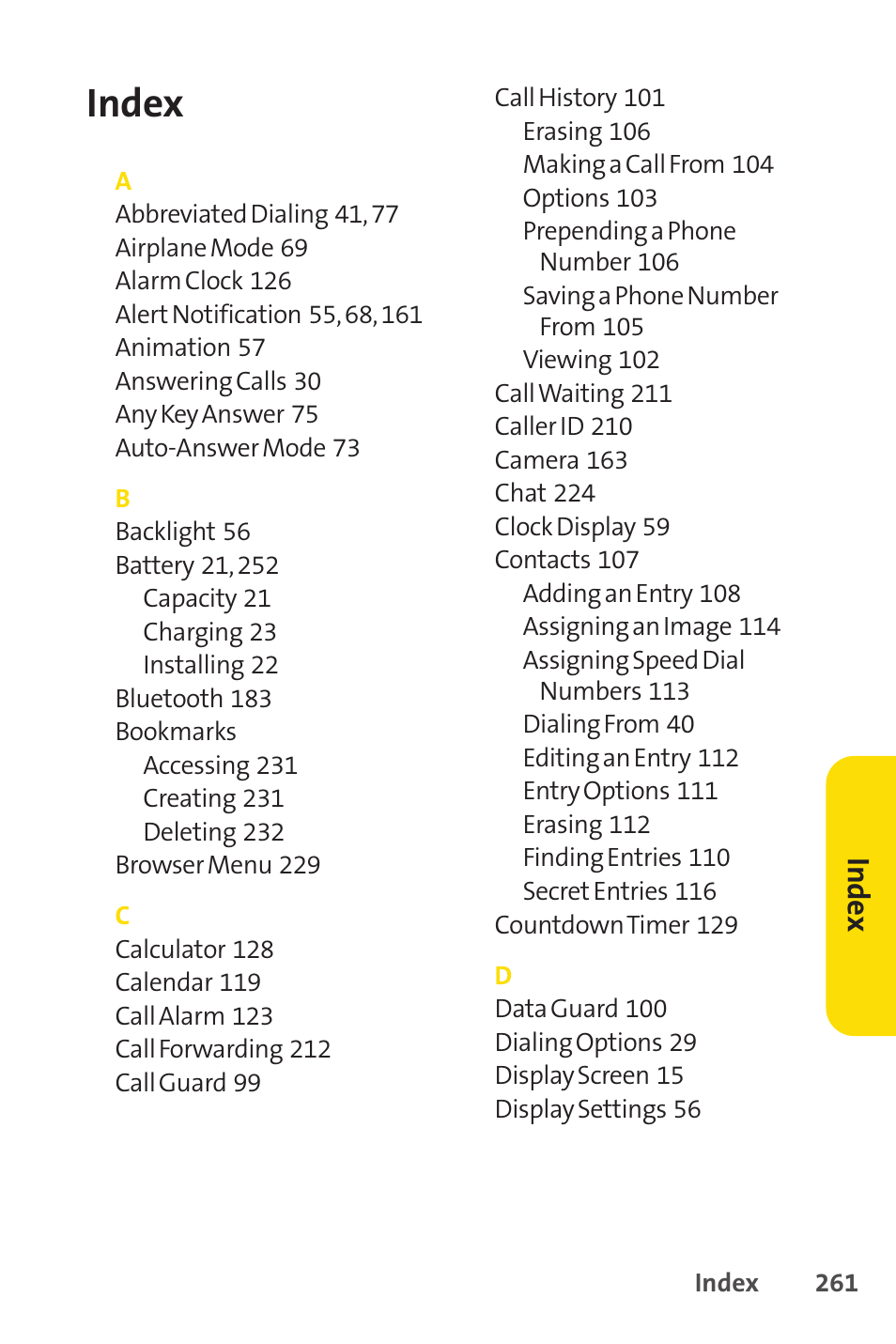 Index | Sprint Nextel SANYO SCP-3200 User Manual | Page 277 / 281