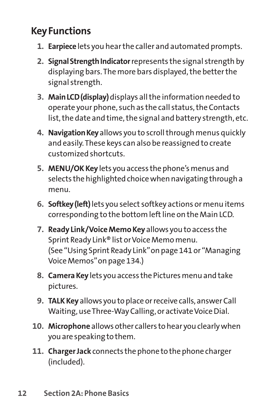 Key functions | Sprint Nextel SANYO SCP-3200 User Manual | Page 28 / 281