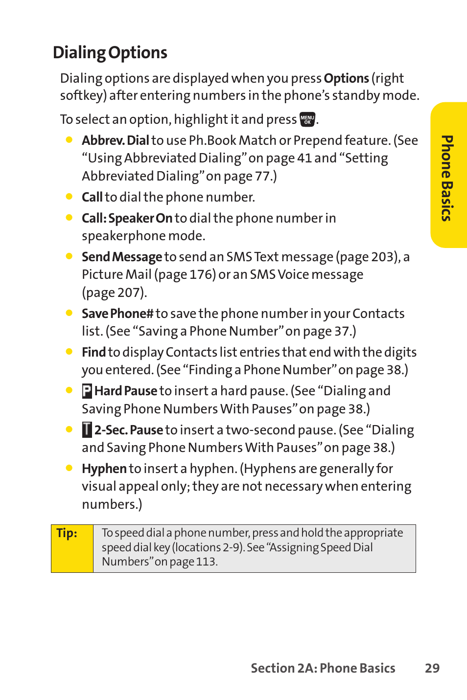 Dialing options, Ph on e b as ics | Sprint Nextel SANYO SCP-3200 User Manual | Page 45 / 281