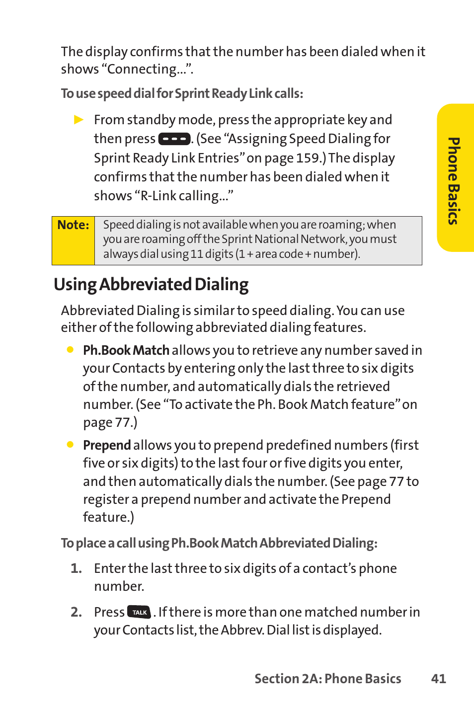 Using abbreviated dialing, Ph on e b as ics | Sprint Nextel SANYO SCP-3200 User Manual | Page 57 / 281