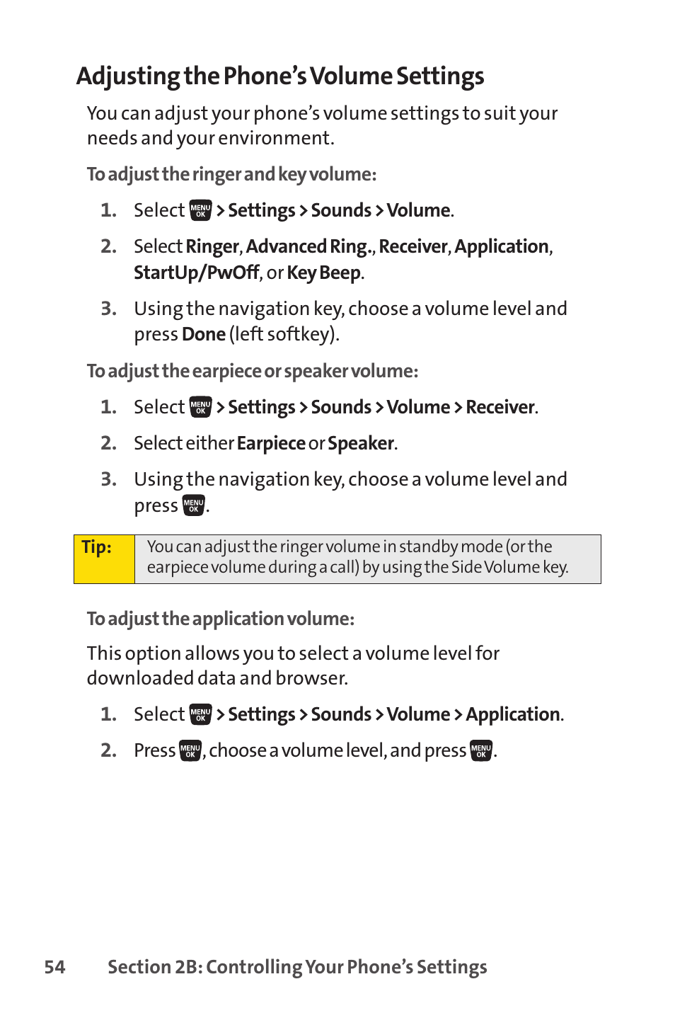 Adjusting the phone’s volume settings | Sprint Nextel SANYO SCP-3200 User Manual | Page 70 / 281
