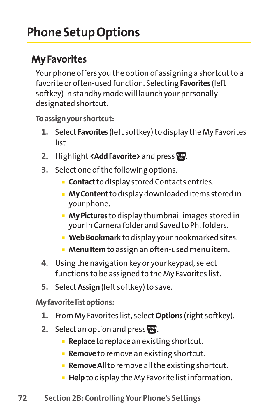 Phone setup options, My favorites | Sprint Nextel SANYO SCP-3200 User Manual | Page 88 / 281