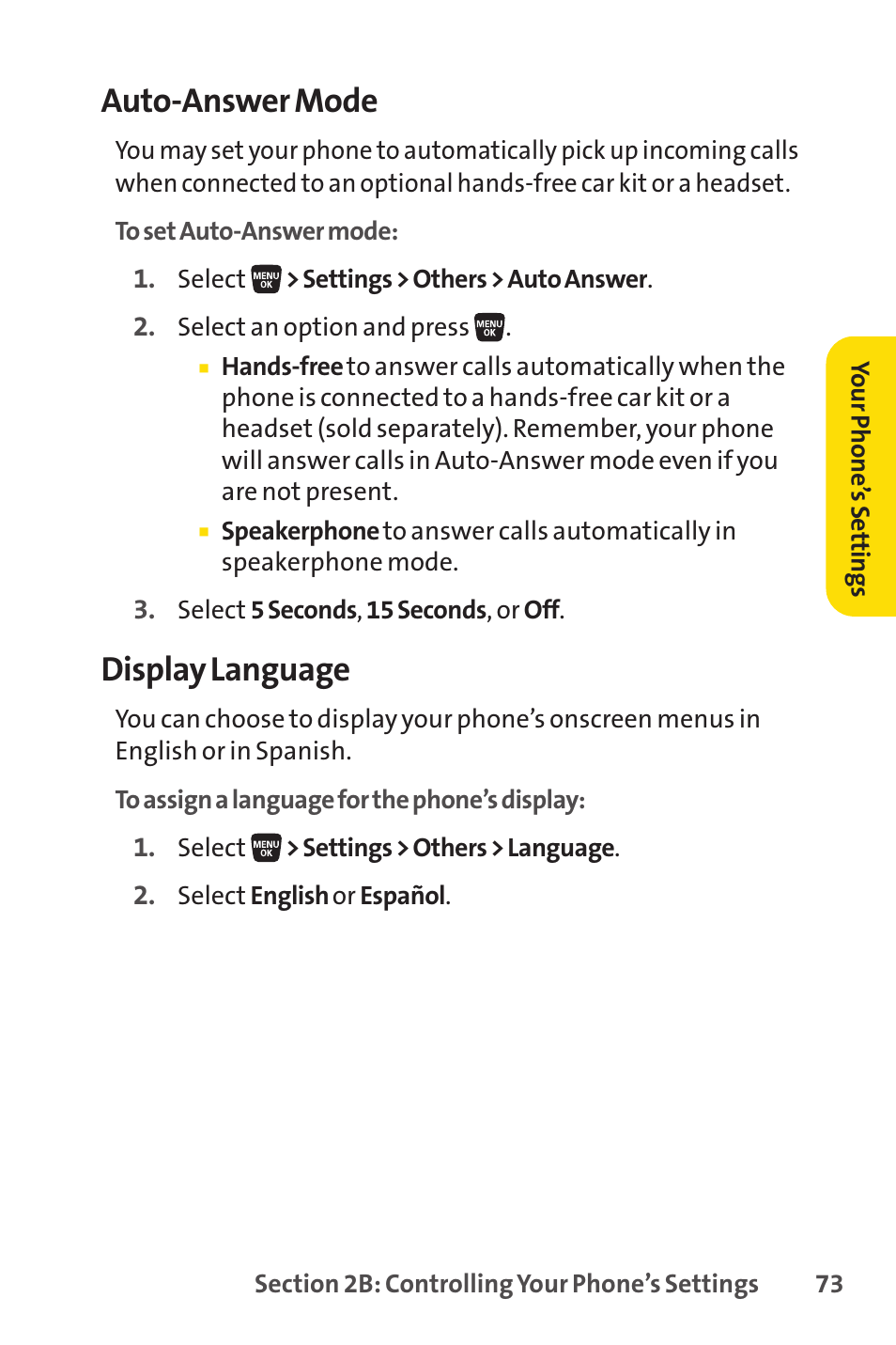 Auto-answer mode, Display language | Sprint Nextel SANYO SCP-3200 User Manual | Page 89 / 281